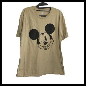 Disney Parks Mickey Mouse Winking Graphic T-Shirt Tan Khaki Large